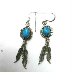 Vintage Navajo turquoise feather earrings